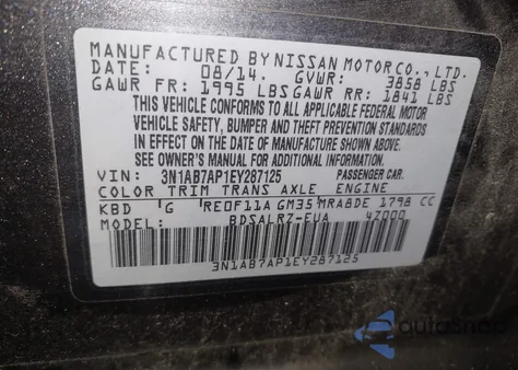 2014 Nissan Sentra Sr from USA, damaged, VIN 3N1AB7AP1EY287125